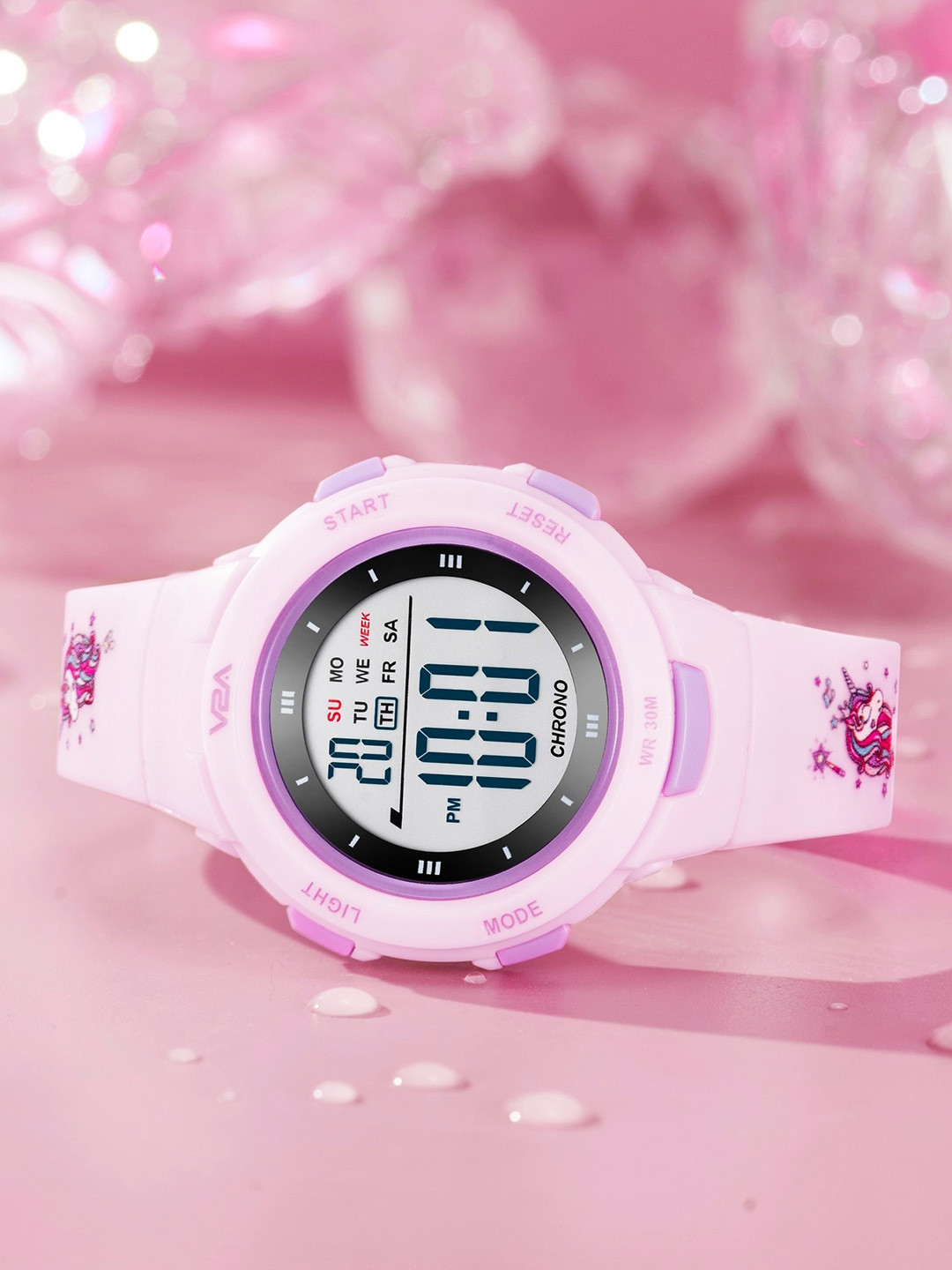 V2A Girls Printed Dial & Bracelet Style Digital Multi-Function Watch DK8217P-Unicorn-Pink