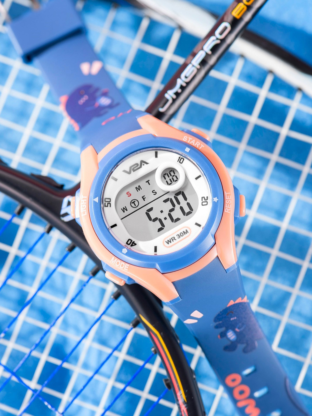 V2A Kids Printed Dial & Bracelet Style Digital Multi-Function Watch DK8215P-Dino-Blue