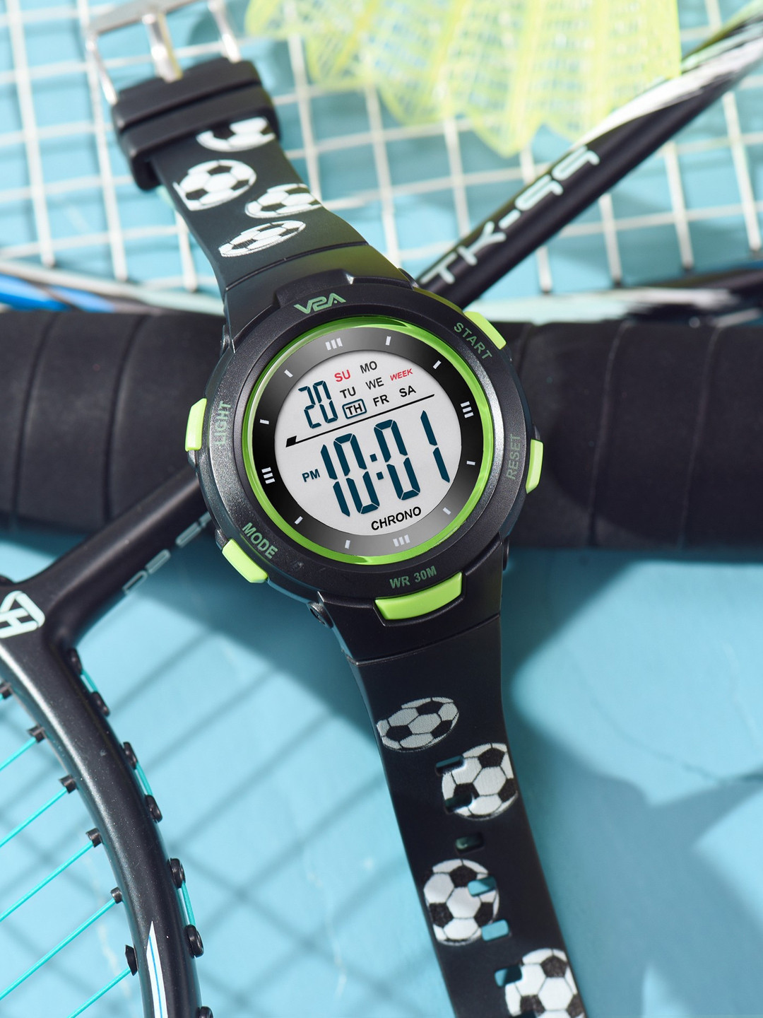 V2A Kids Dial & Bracelet Style Straps Digital Multi-Function Watch DK8217P-Football-Black