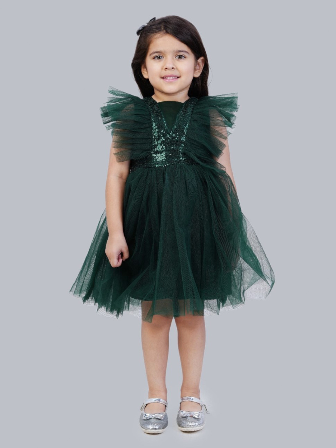 Bella Moda Flutter Sleeve Satin Fit & Flare Dress