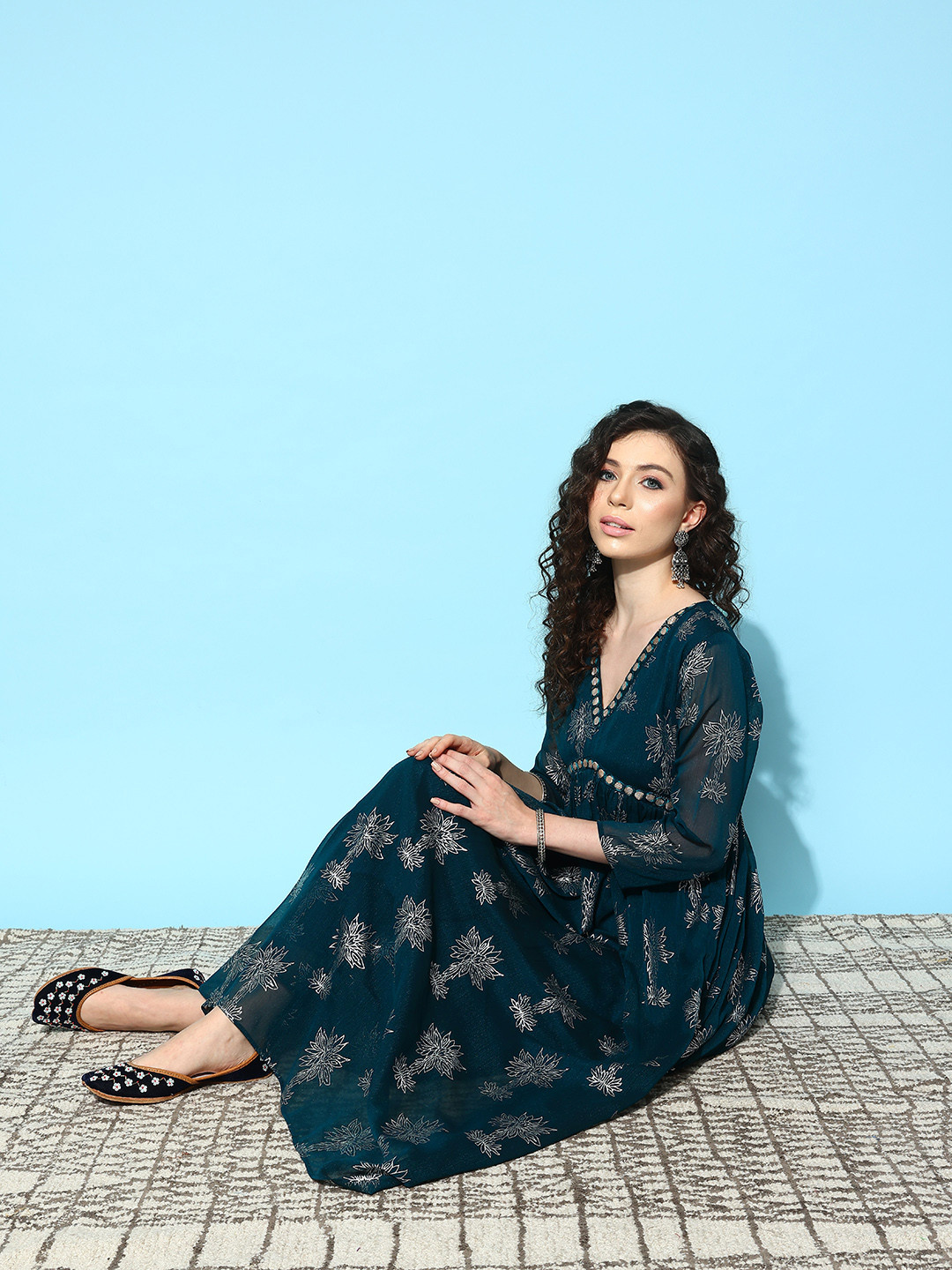 Kvsfab Women Floral Printed Regular Mirror Work Kurta with Palazzos