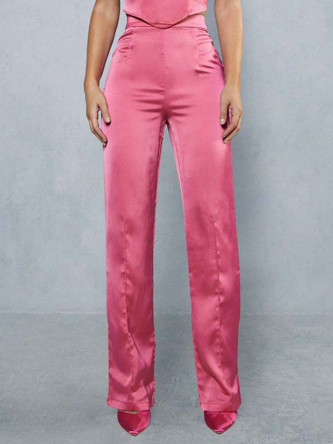 MISSPAP Women Satin Finish High-Rise Parallel Trousers