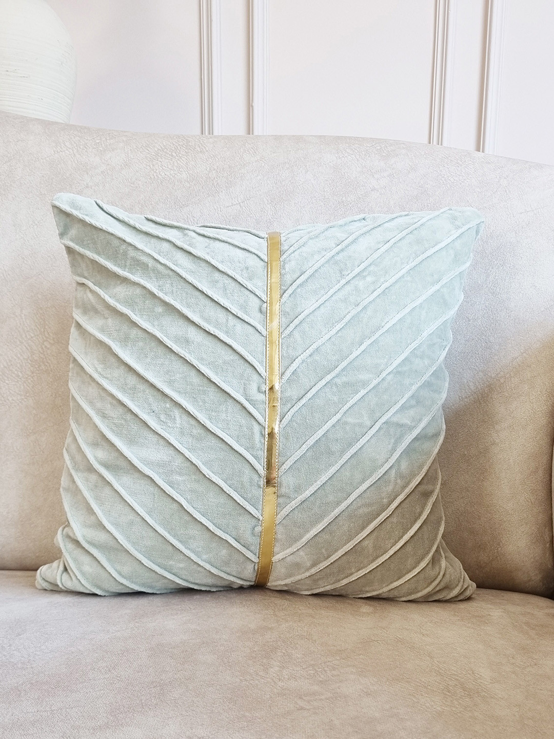 Folkstorys Sundara Embroidered Velvet Durable Textured Cushion Cover - 15.5 x 15.5 Inches