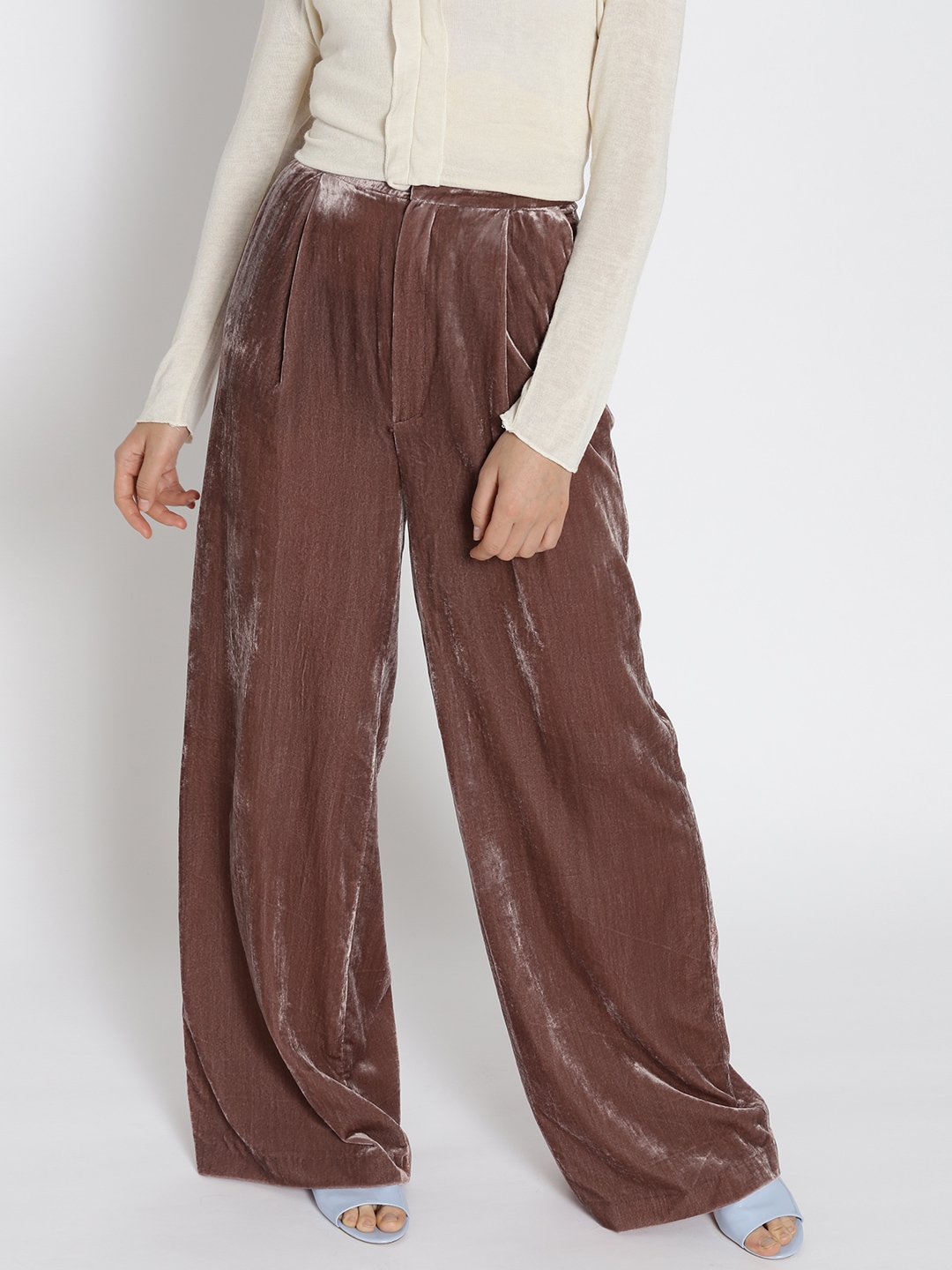 Buy MANGO Women Mauve Solid Velvet Finish Parallel Trousers  Trousers for  Women 2325705  Myntra