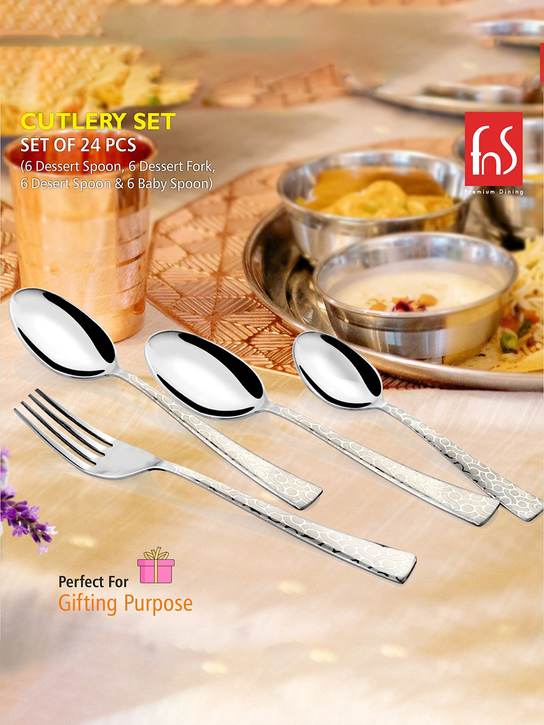 FNS Pacific 24-Pieces Stainless Steel Rust proof Cutlery Set