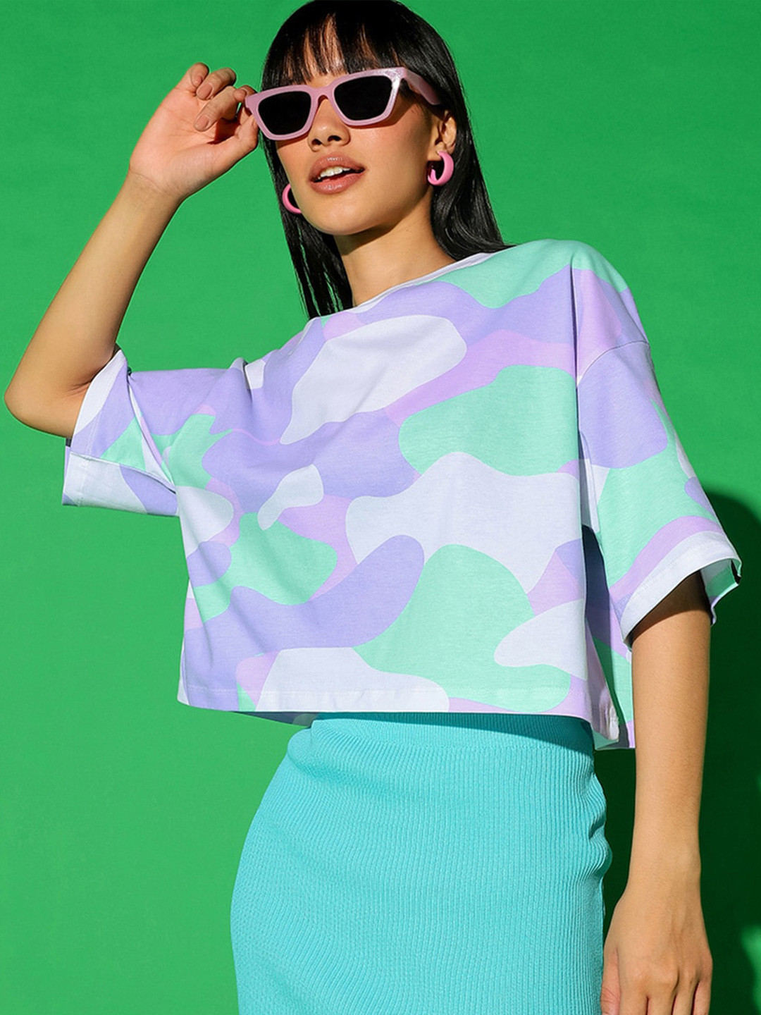 Bewakoof Camouflage Print Oversized Short Top