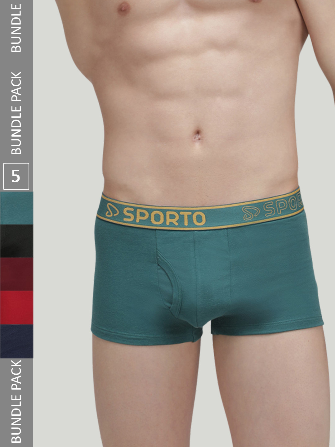 SPORTO Men Pack Of 5 Cotton Trunks SP-TR-M1022-MA-NVY-RED-PB-OL-S-5PC