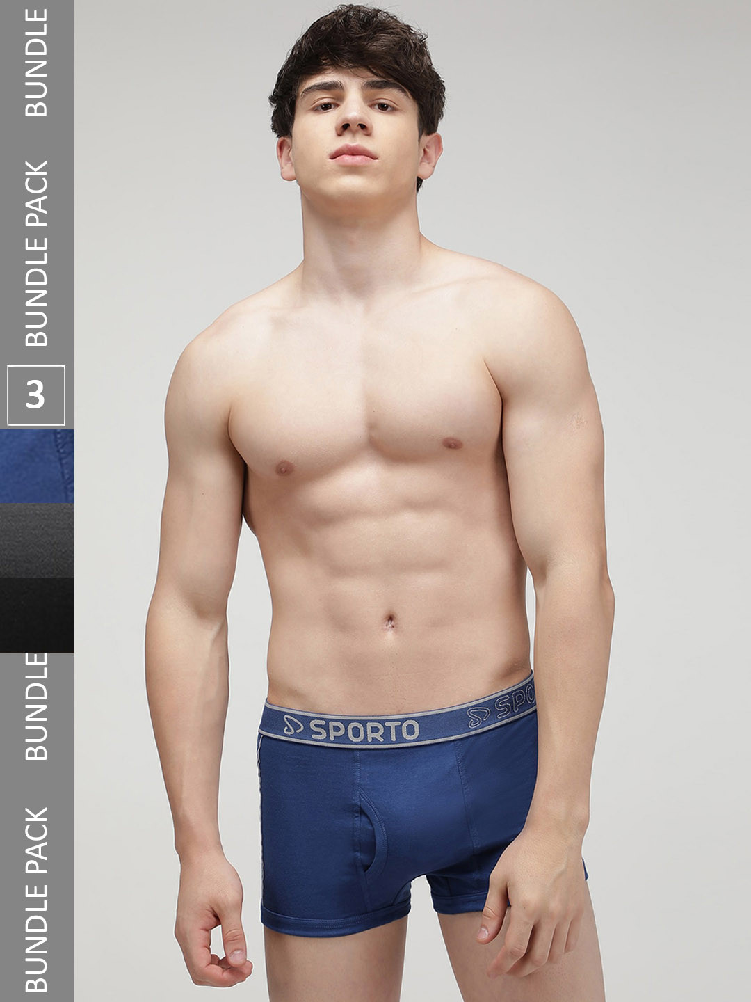 SPORTO Men Pack Of 3 Cotton Trunks SP-TRM1020-OL-CH-DB-XL-3PC