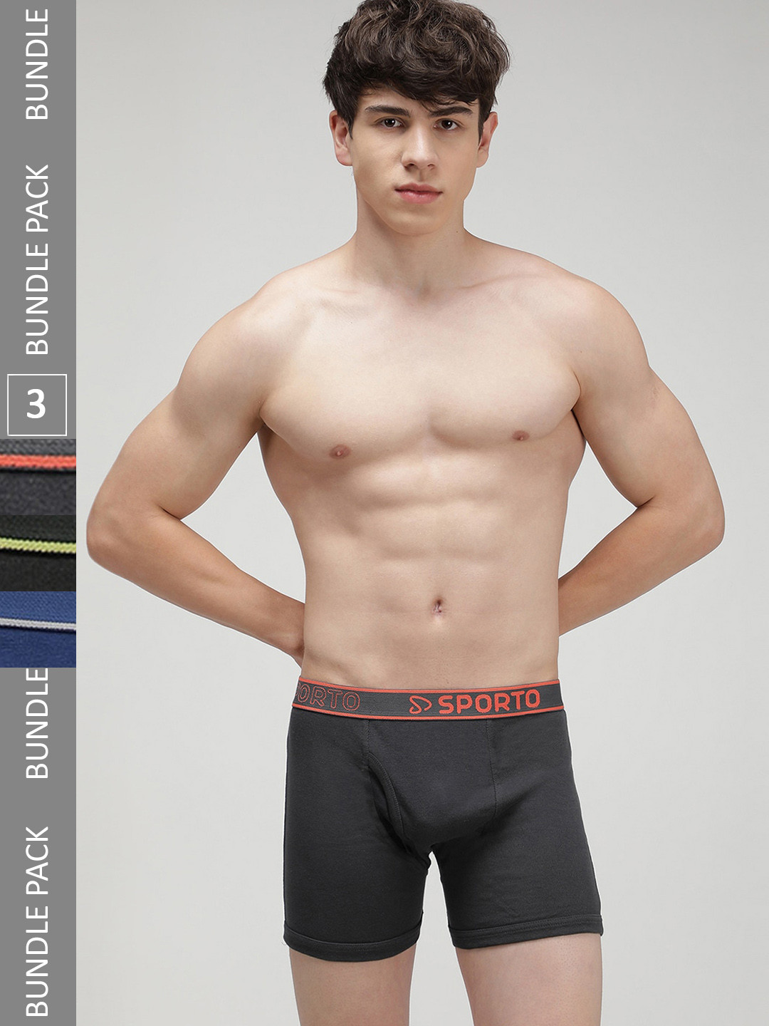 SPORTO Men Pack Of 3 Cotton Trunks SP-TR-M1030-OL-CH-DB-S-3PC