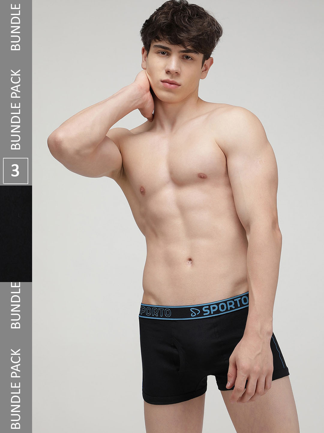 SPORTO Men Pack Of 3 Cotton Trunks SP-TRM1020-BLK-S-3PC