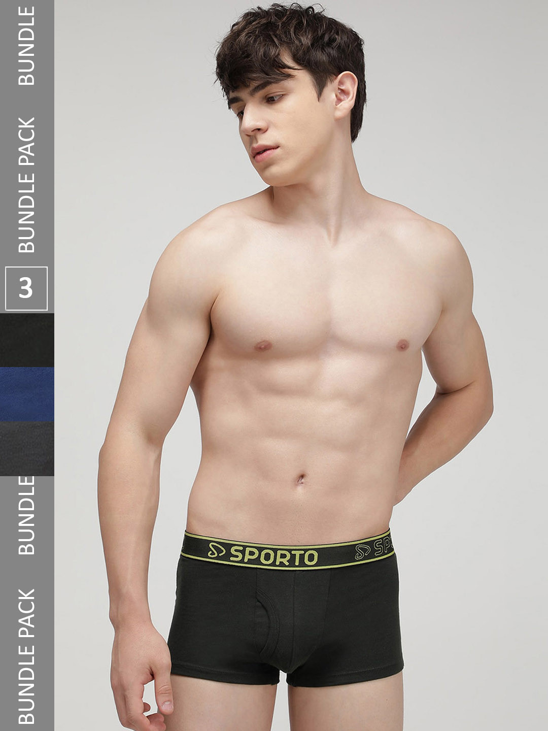 SPORTO Pack Of 3 Cotton Trunks SP-TR-M1022-OL-CH-DB-S-3PC