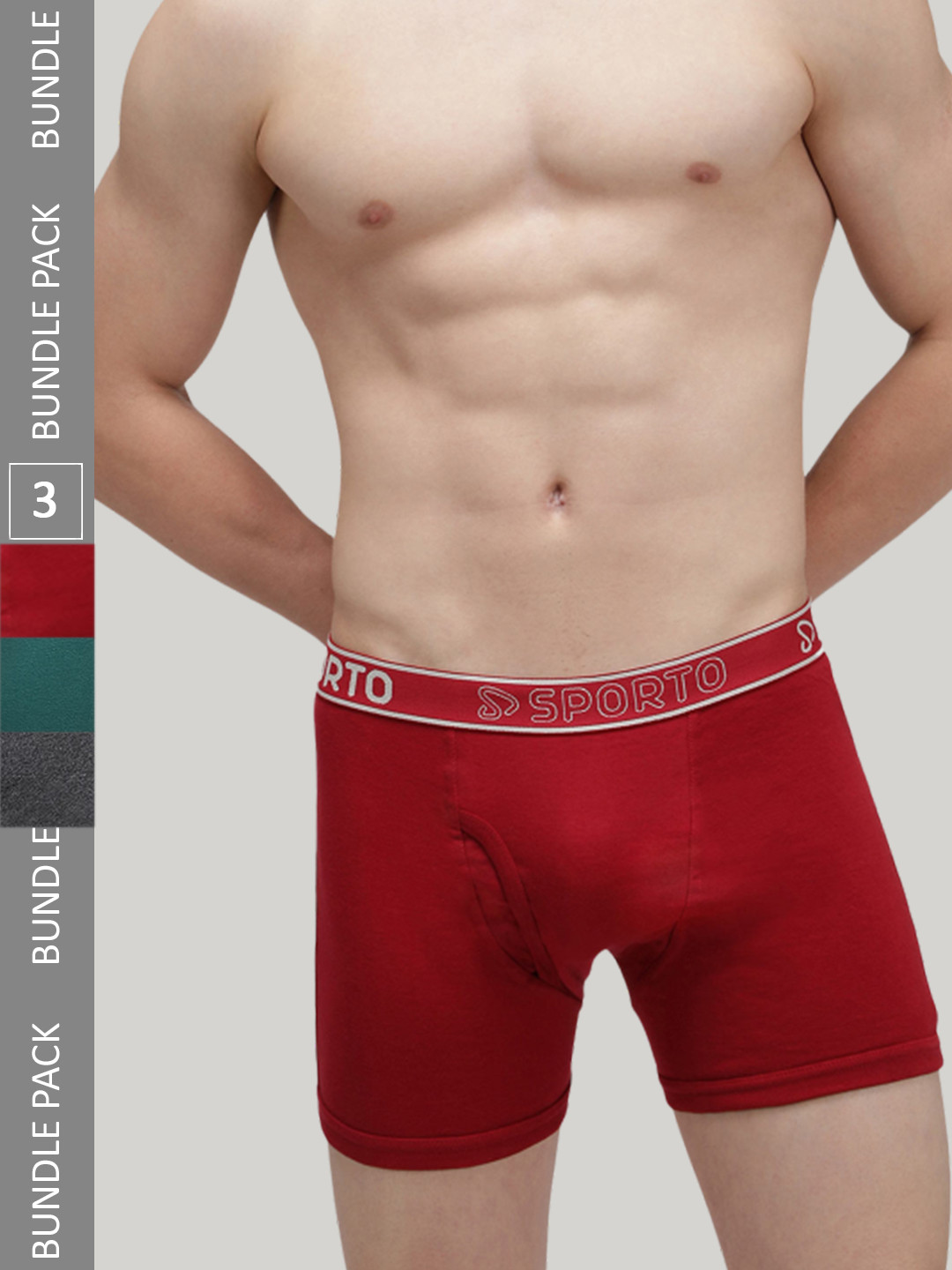 SPORTO Pack Of 3 Logo Printed Detail Cotton Trunks SP-TR-M1030-RED-AM-PB-S-3PC