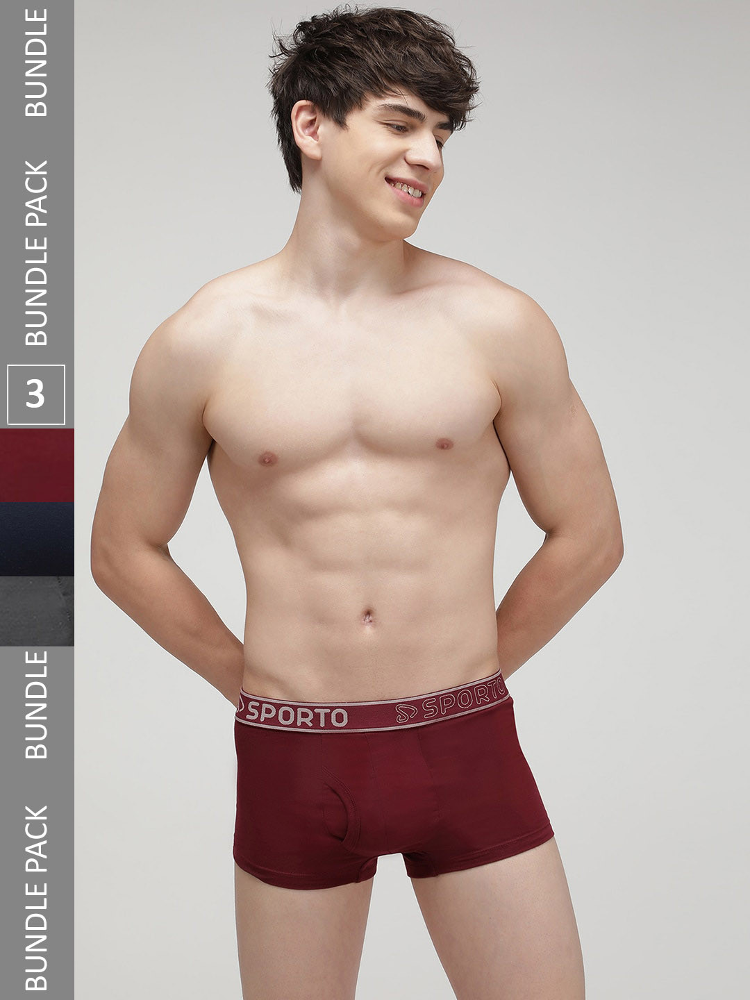 SPORTO Pack Of 3 Cotton Trunks SP-TR-M1022-MA-NVY-CH-S-3PC