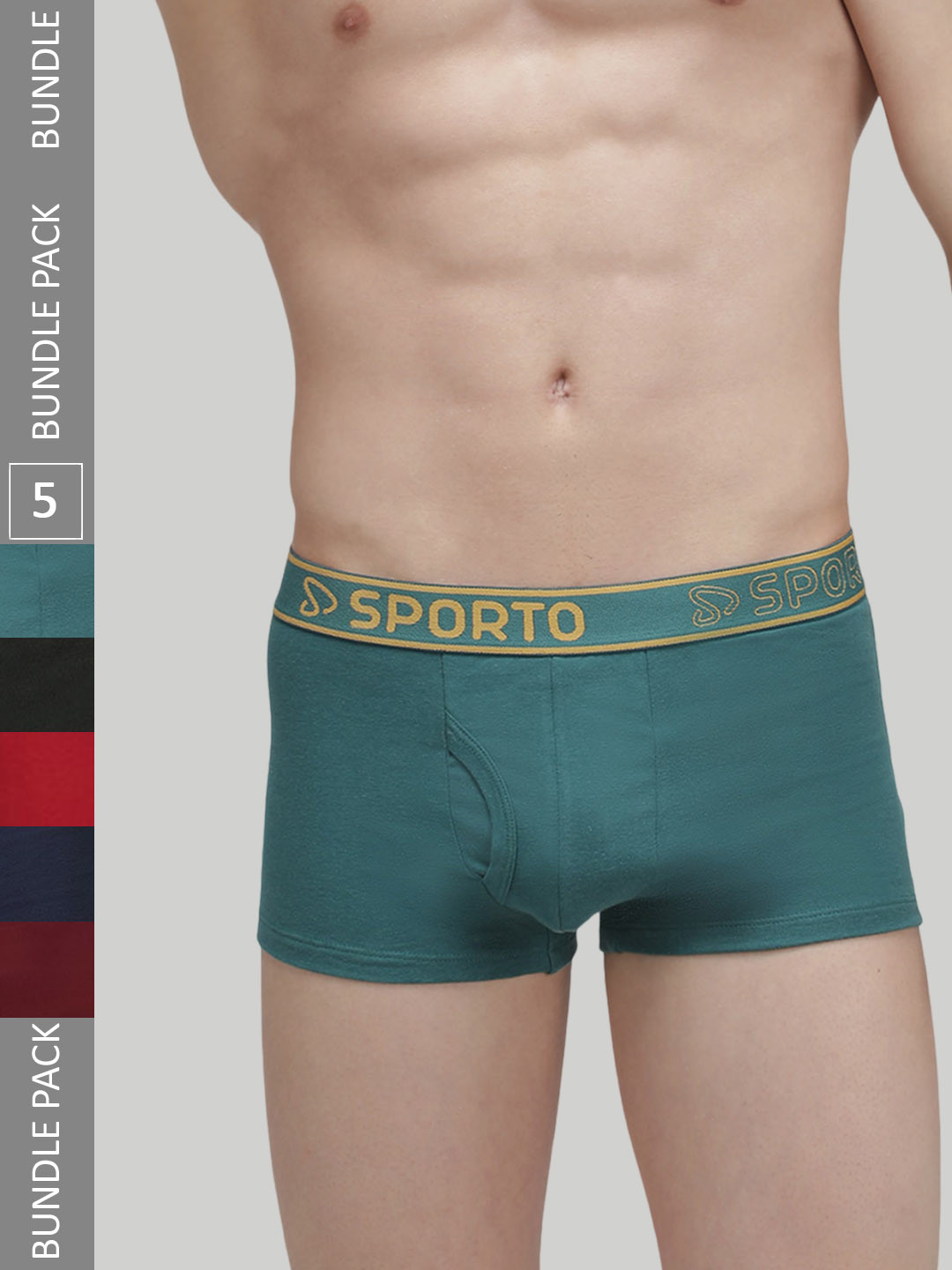 SPORTO Pack Of 5 Cotton Trunks SP-TR-M1022-MA-NVY-RED-PB-OL-XL-5PC