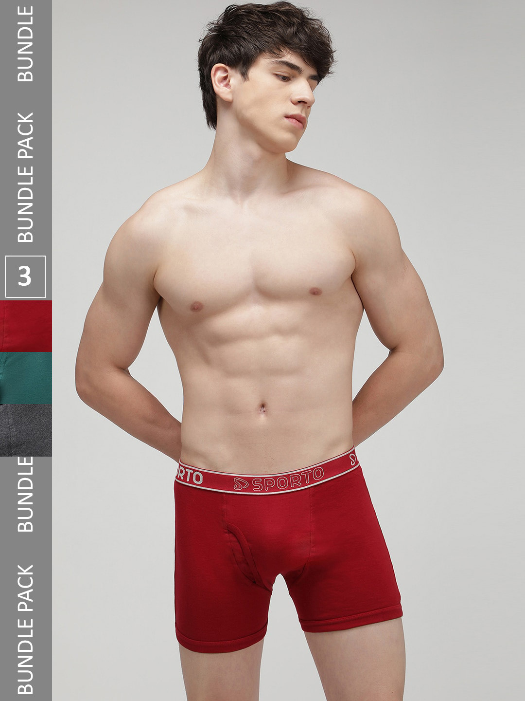 SPORTO Men Pack Of 3 Logo Printed Detail Cotton Trunks SP-TR-M1030-RED-AM-PB-XL-3PC-Red