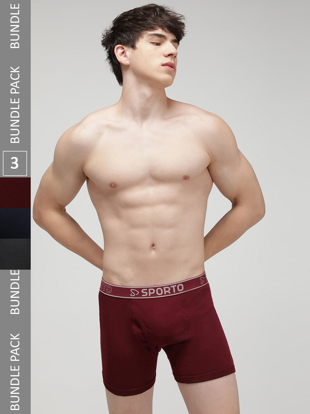 SPORTO Men Pack Of 3 Cotton Trunks SP-TR-M1030-MA-NVY-CH-XL-3PC