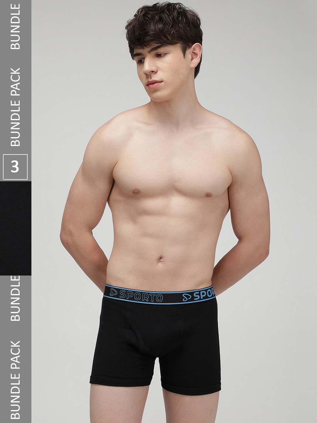 SPORTO Men Pack Of 3 Cotton Trunks SP-TR-M1030-BLK-XL-3PC