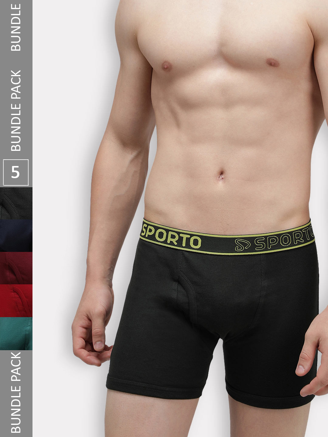 SPORTO Men Pack Of 5 Cotton Trunks SP-TR-M1030-MA-NVY-RED-PB-OL-XXL-5PC