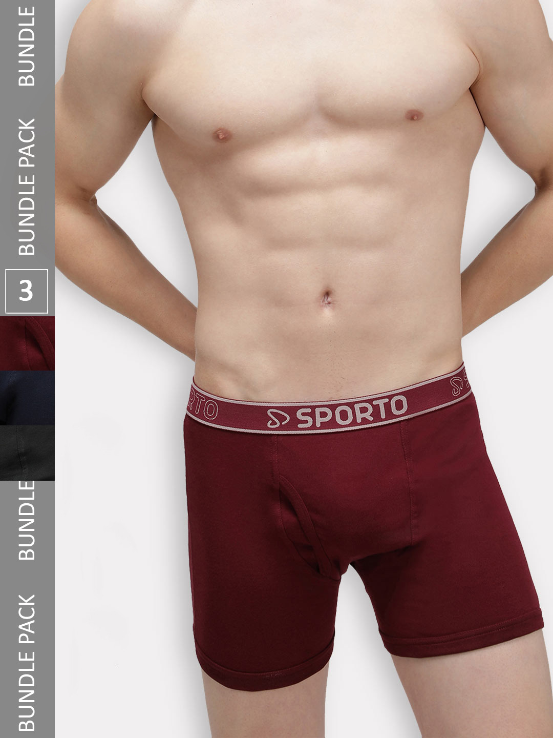 SPORTO Men Pack Of 3 Cotton Trunks SP-TR-M1030-OL-MA-NVY-XL-3PC