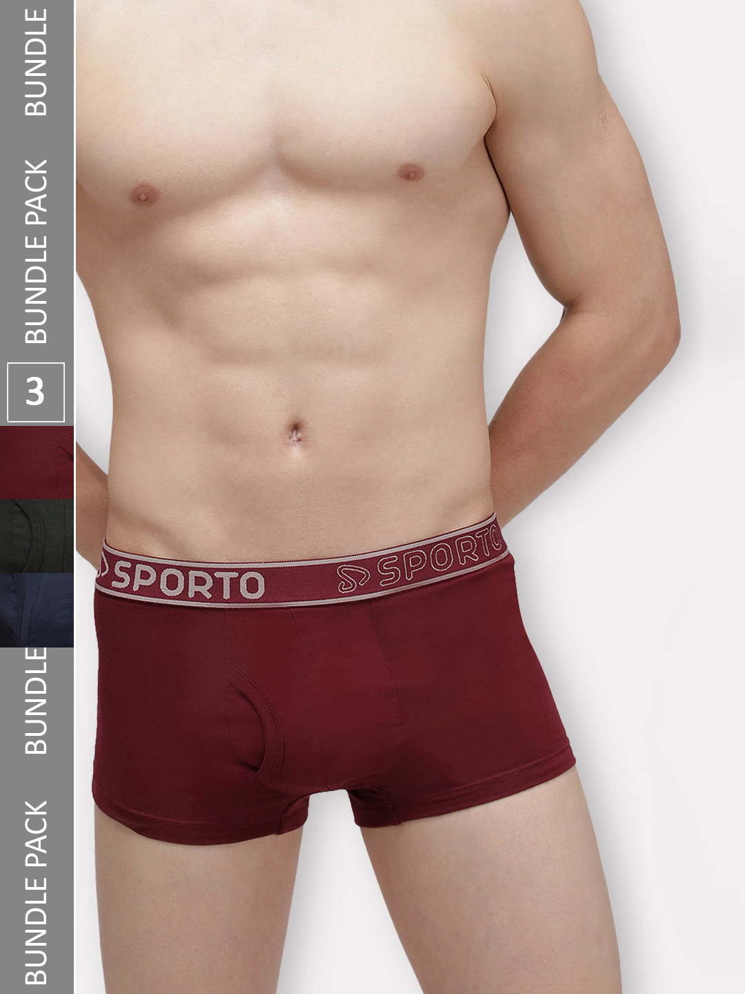 SPORTO Men Pack Of 3 Logo Printed Detail Cotton Trunks SP-TR-M1022-OL-MA-NVY-M-3PC