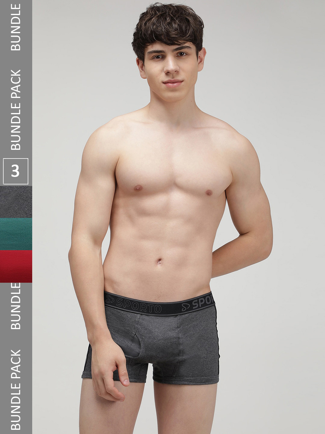 SPORTO Men Pack Of 3 Cotton Trunks SP-TRM1020-RED-AM-PB-XL-3PC