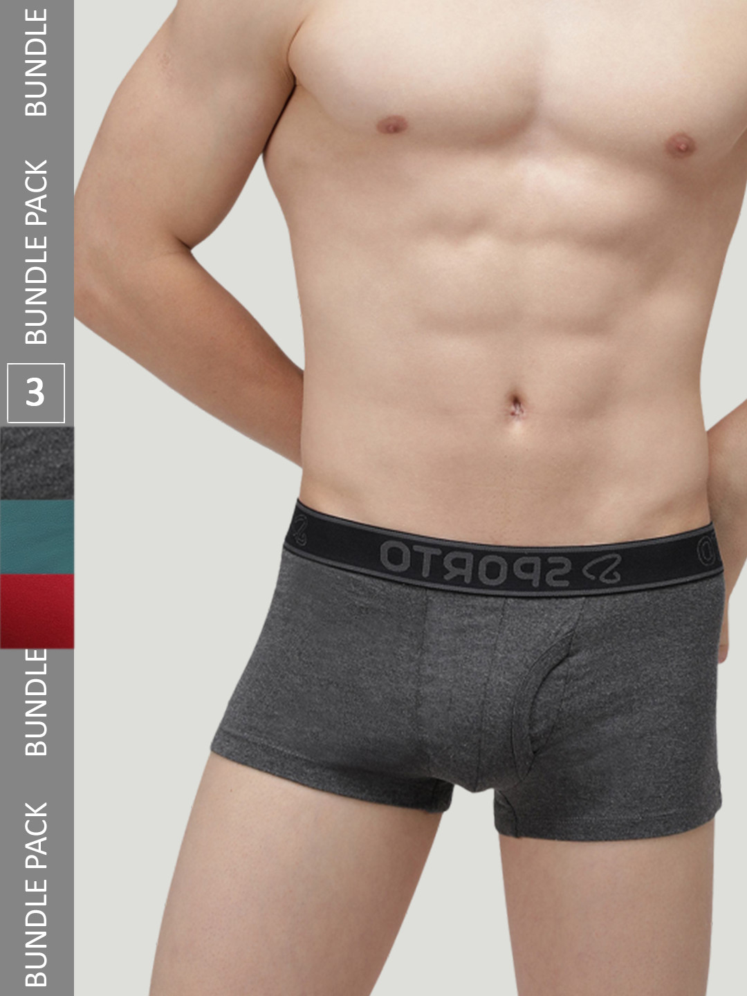 SPORTO Men Pack Of 3 Cotton Trunks SP-TR-M1022-RED-AM-PB-S-3PC