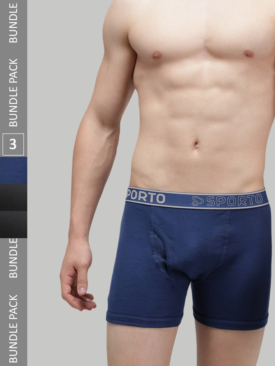 SPORTO Men Pack Of 3 Cotton Trunks SP-TR-M1030-OL-CH-DB-XL-3PC