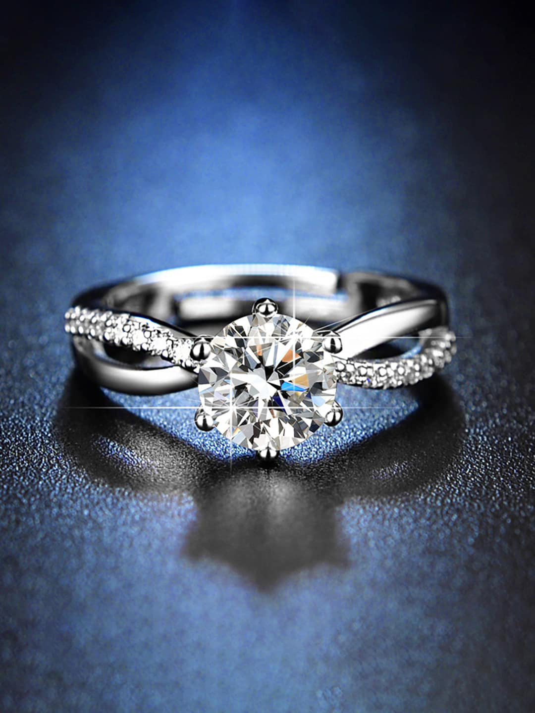 Jewels Galaxy Silver Plated American Diamond Studded Contemporary Adjustable Finger Ring