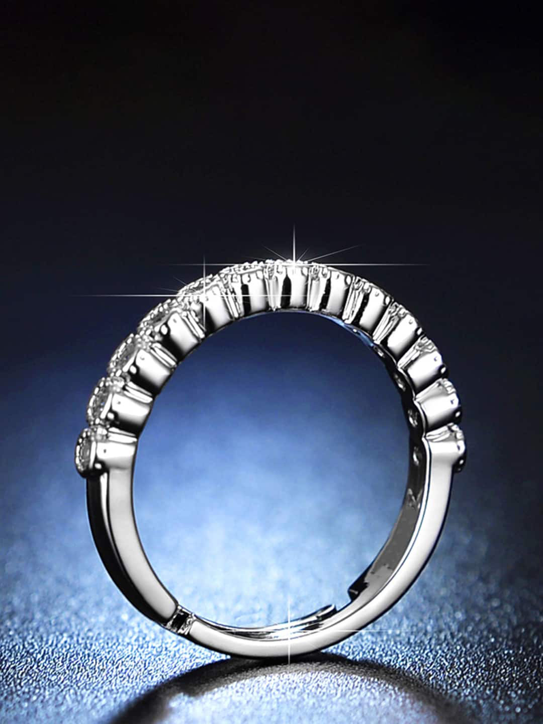 Jewels Galaxy Silver-Plated American Diamond Studded Contemporary Adjustable Round Ring