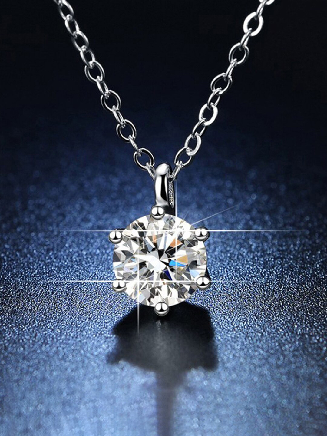 Jewels Galaxy Silver-Plated CZ Studded Anti Tarnish Circular Solitaire Pendant