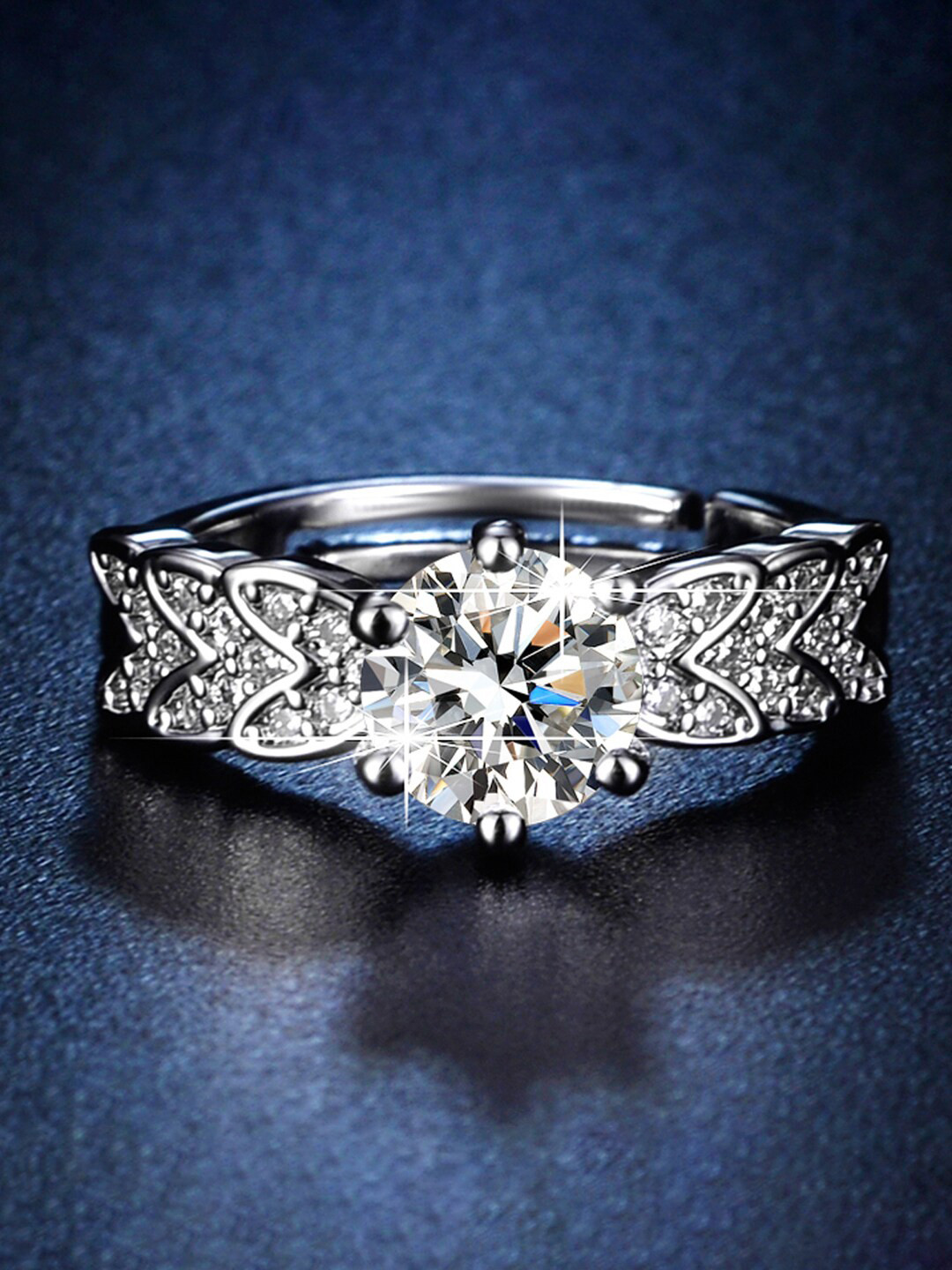 Jewels Galaxy Silver-Plated American Diamond Studded Solitaire Finger Ring