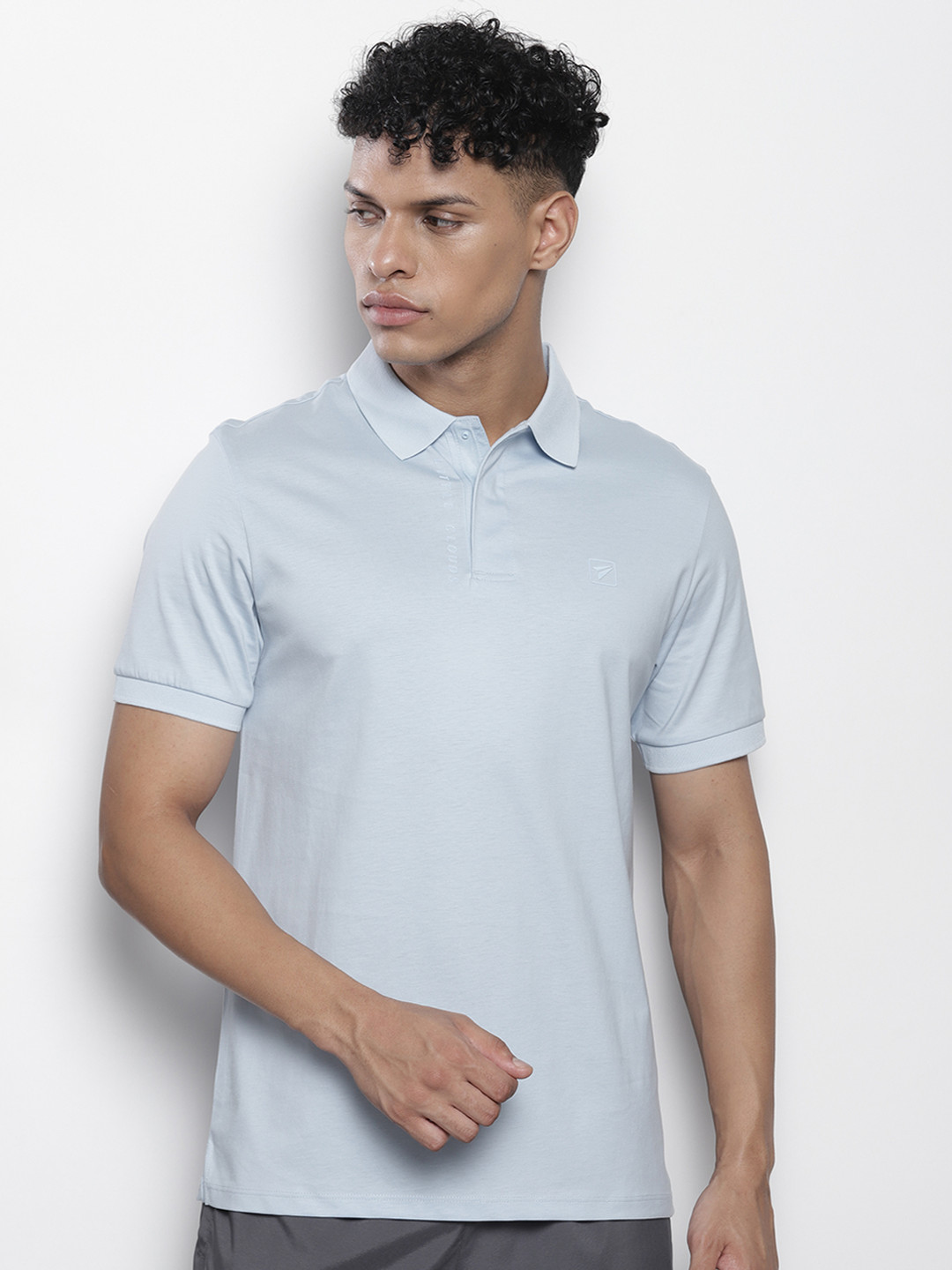 SEMIR Men Blue Polo Collar Slim Fit T-shirt