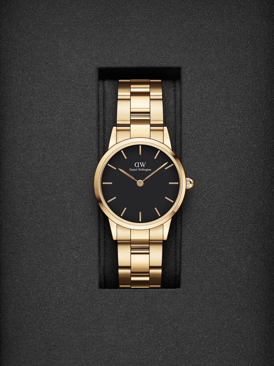 Daniel Wellington Women Iconic Link 28mm Black Dial Round Analogue Watch- DW00100568