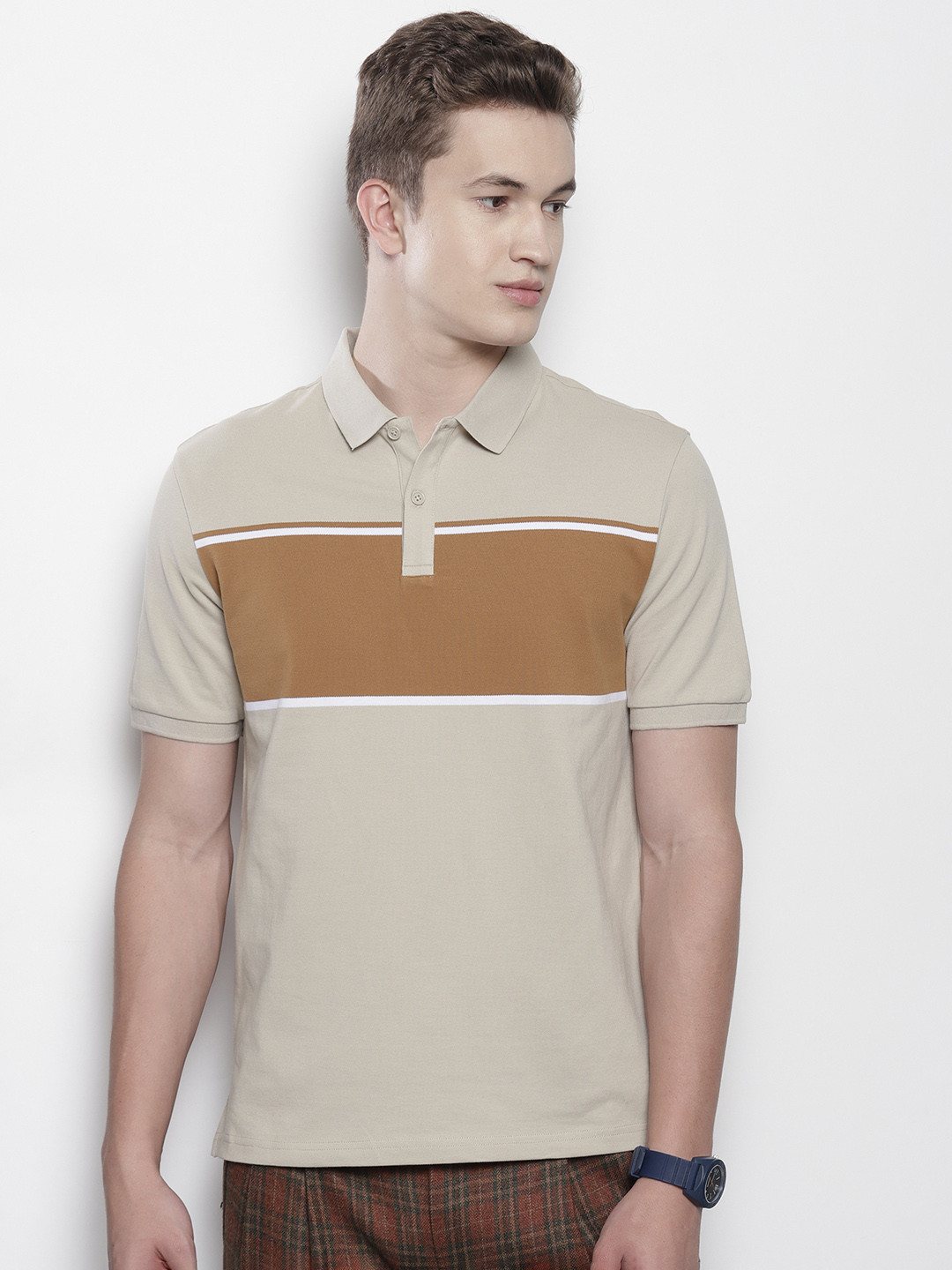 SEMIR Striped Polo Collar Slim Fit T-shirt