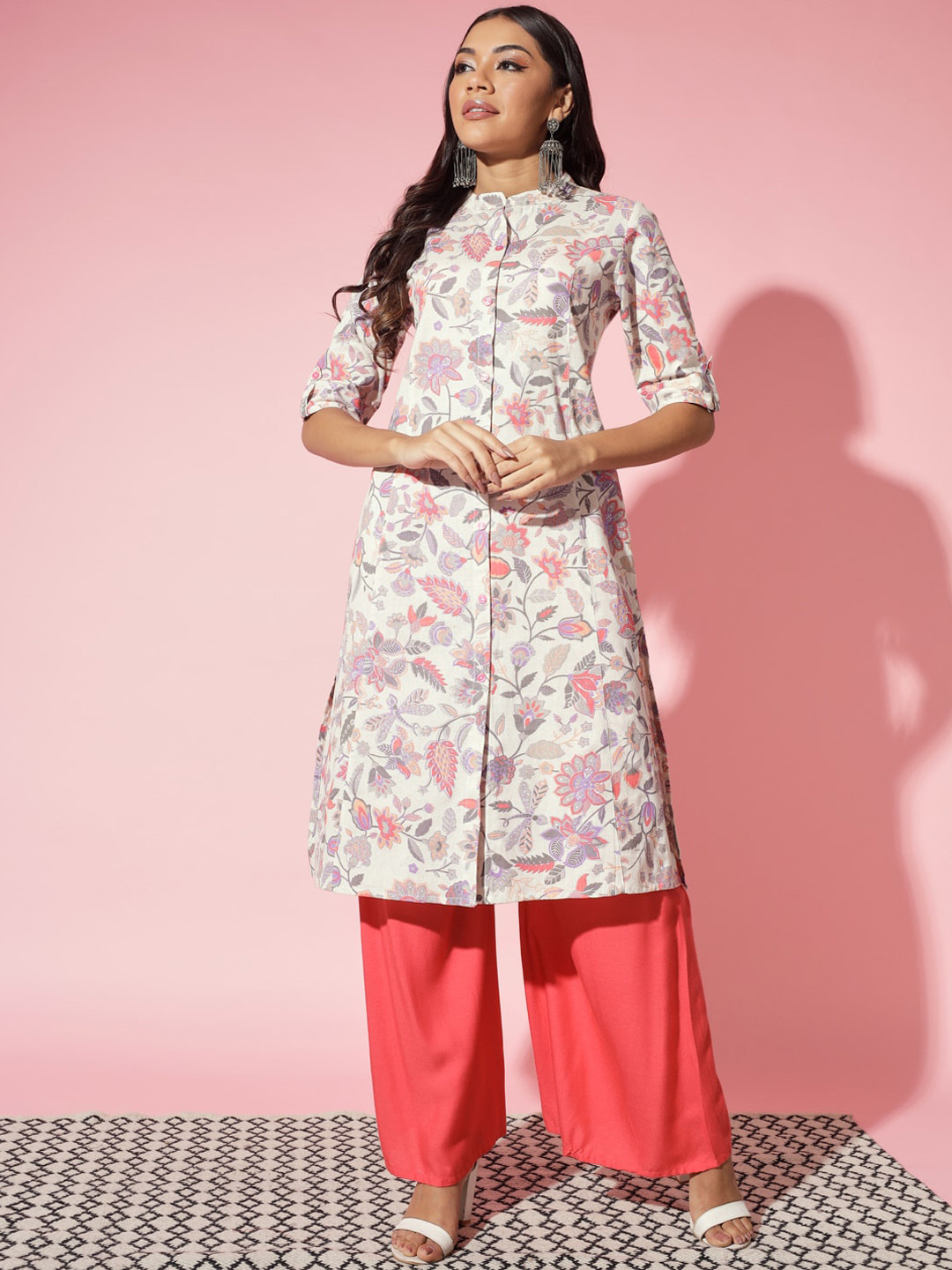 Myshka Floral Printed Cotton A-Line Kurta