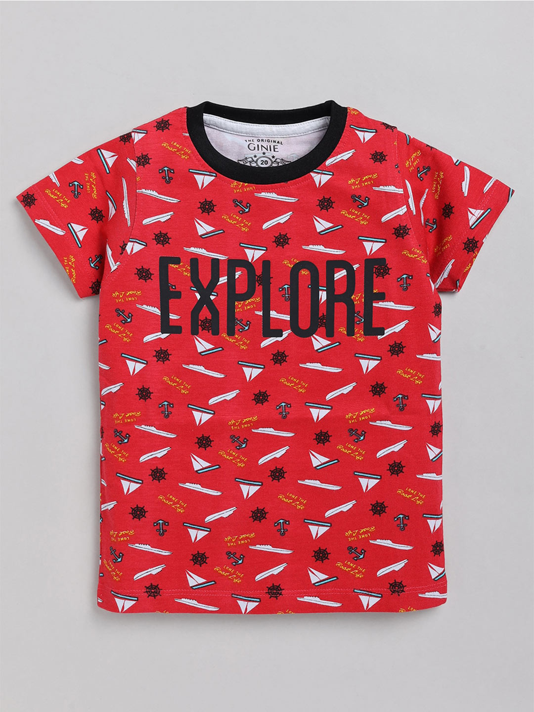 Ginie Boys Conversational Printed Casual Pure Cotton T-shirt