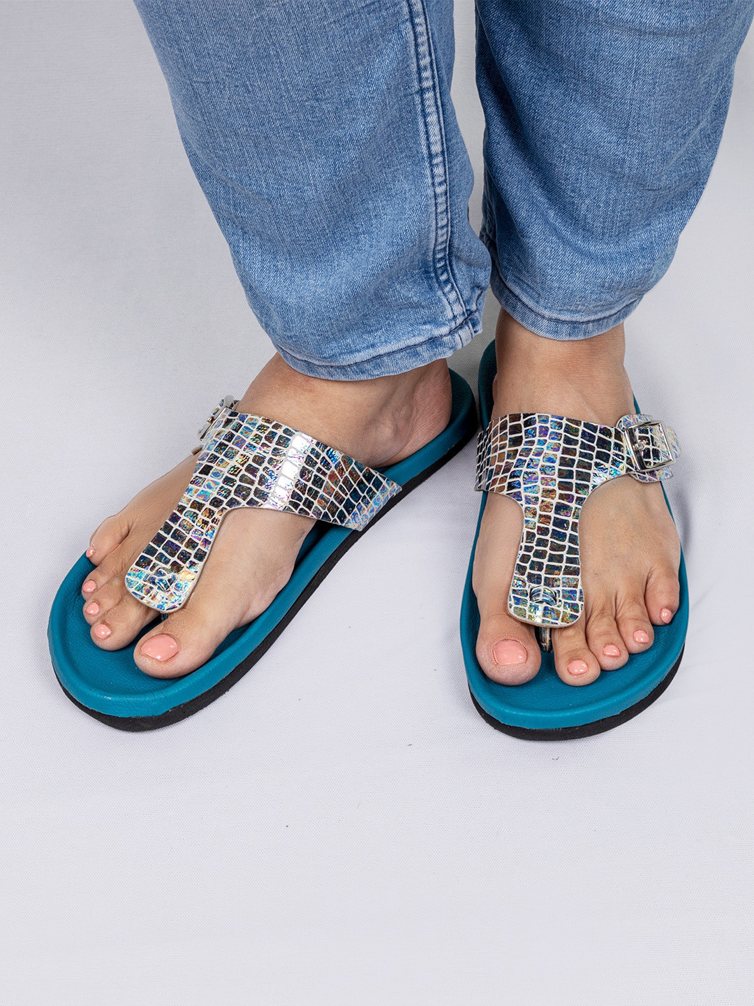 THE MADRAS TRUNK Printed Leather T-Strap Flats
