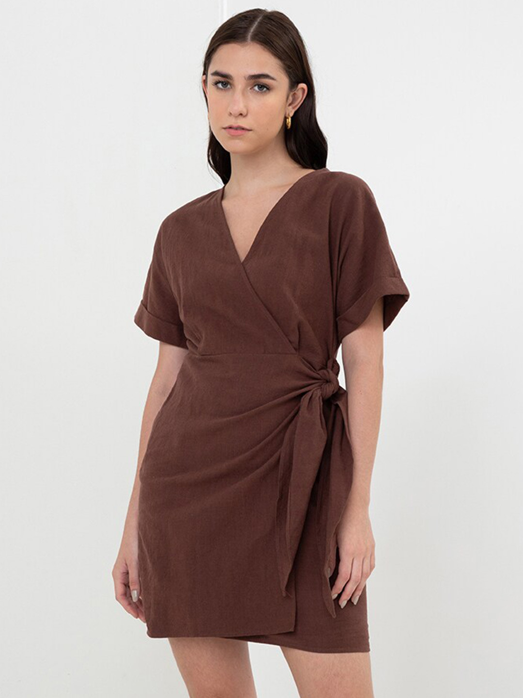 Zalora Studios V-Neck Linen Wrap Dress