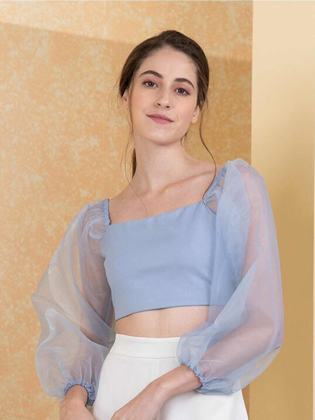 Zalora Studios Square Neck Puff Sleeve Top