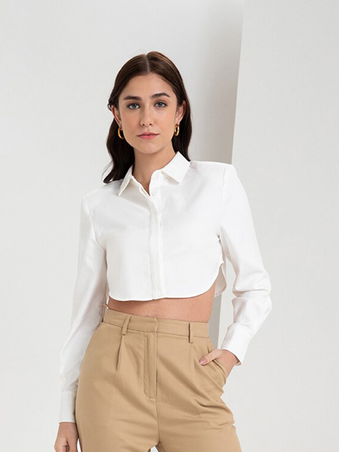 Zalora Studios Spread Collar Crop Casual Shirt