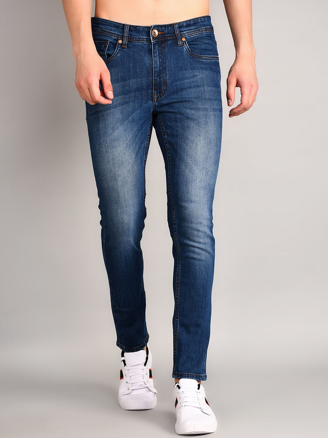 TIM PARIS Men Clean Look Light Fade Whiskers Cotton Skinny Fit Stretchable Jeans