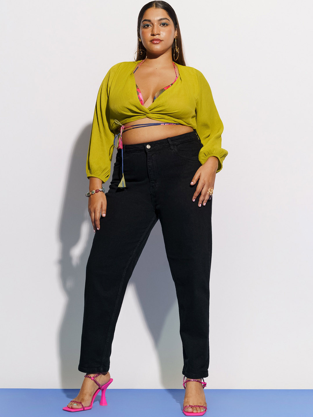 FREAKINS Women Plus Size Black High-Rise Mom Fit Cotton Jeans