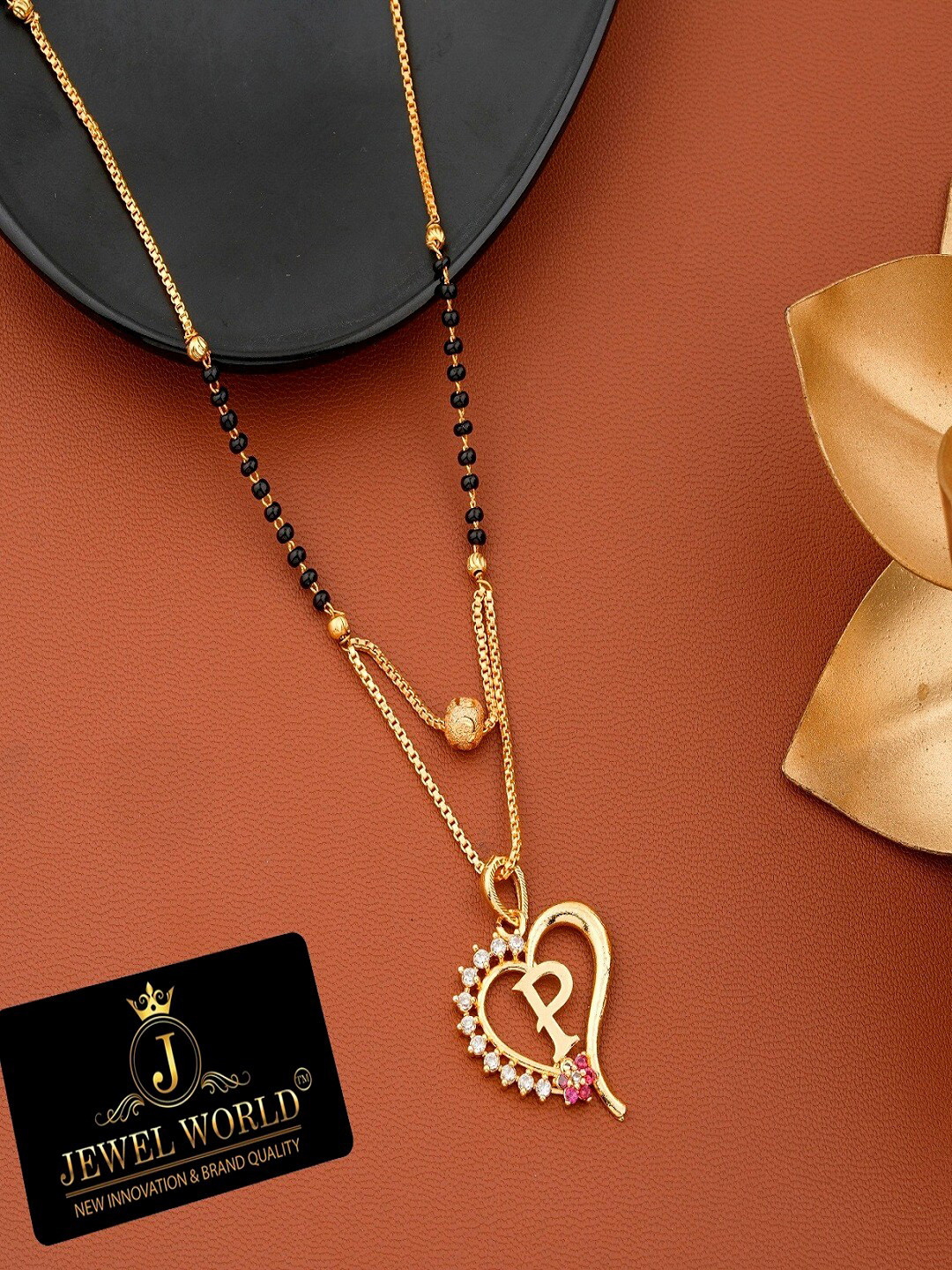 JEWEL WORLD Gold-Plated Artificial Stones And Beads-Studded Mangalsutra