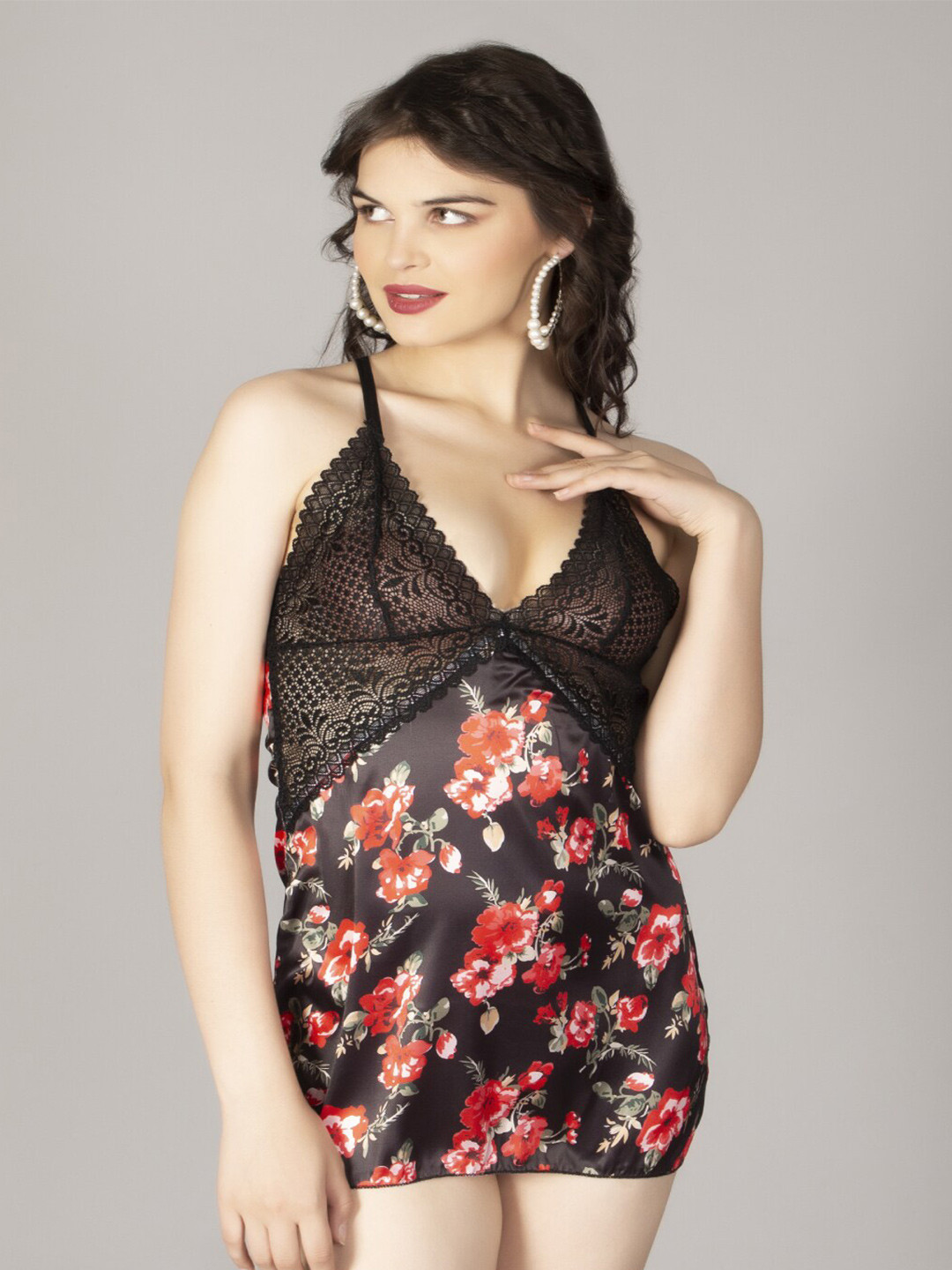 Herryqeal Satin Floral Printed Baby Doll