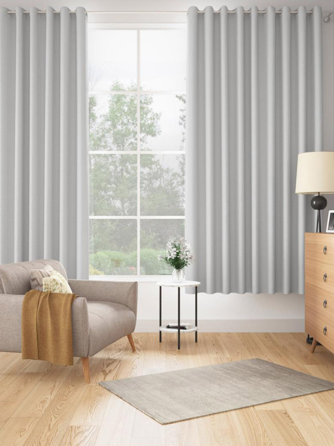 wakefit Grey 2 Pieces Black Out Door Curtains