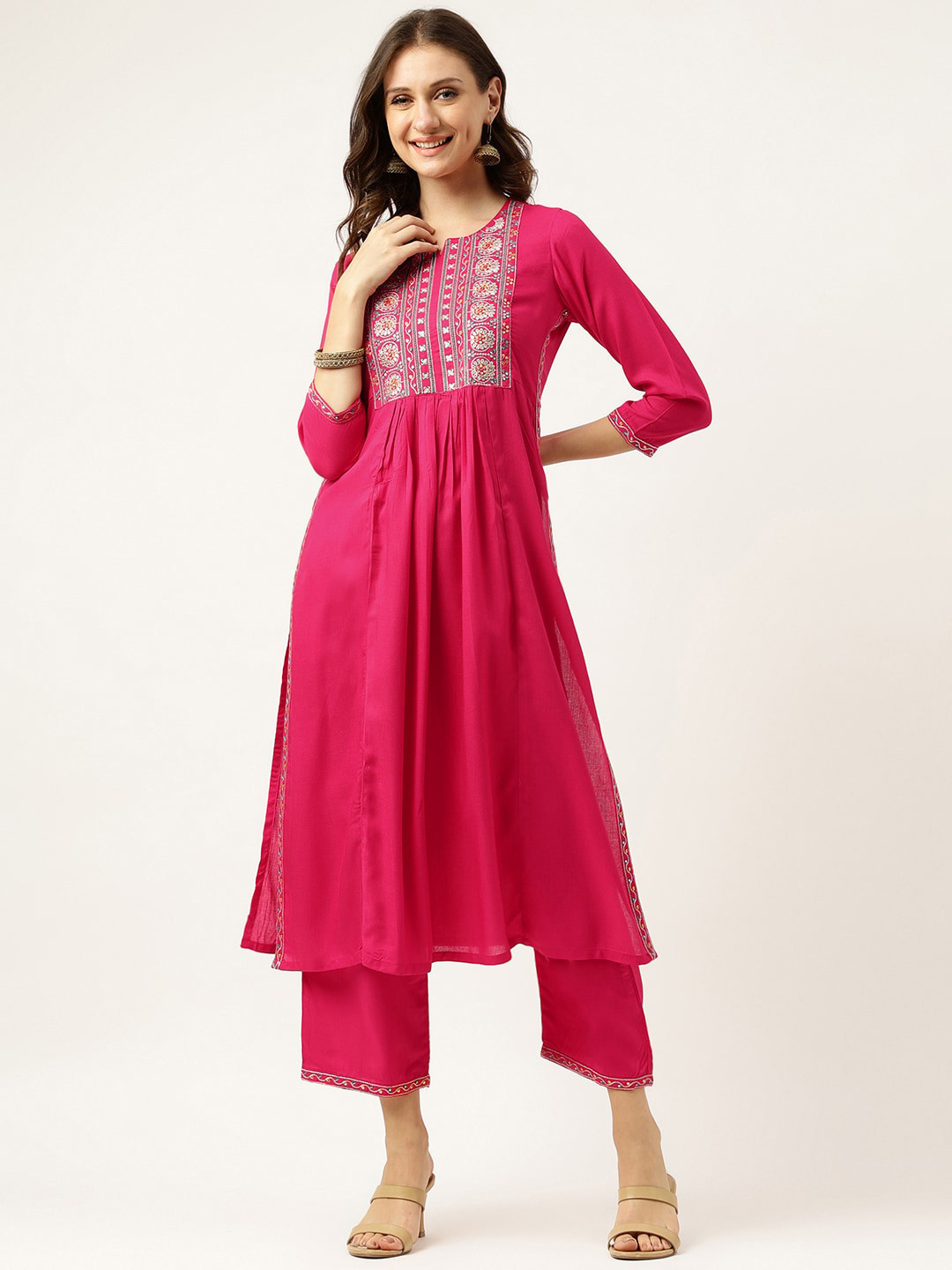 Ashlee Ethnic Motifs Yoke Design Thread & Mirror Work A-Line Kurta with Trousers