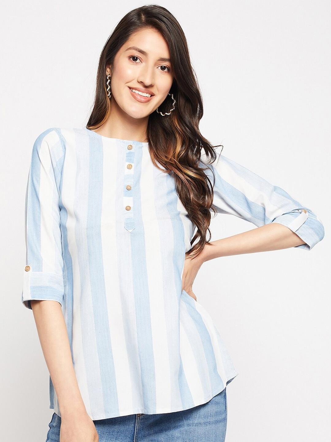 WEAVLLITE Striped Roll-Ups Sleeves Tunic