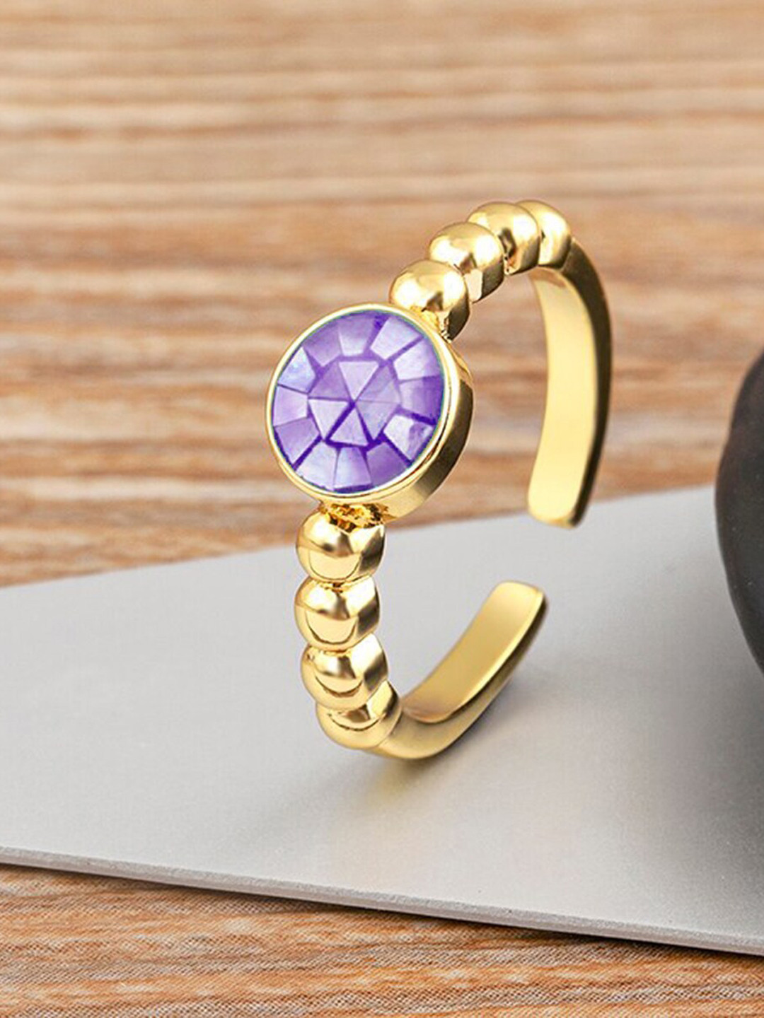 ZIVOM 18KT Gold-Plated Mother Of Pearl CZ-Studded Ring