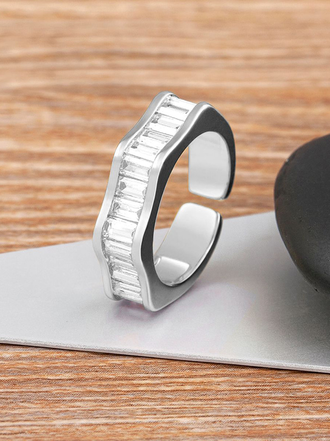 ZIVOM Silver-Plated CZ-Studded Ring