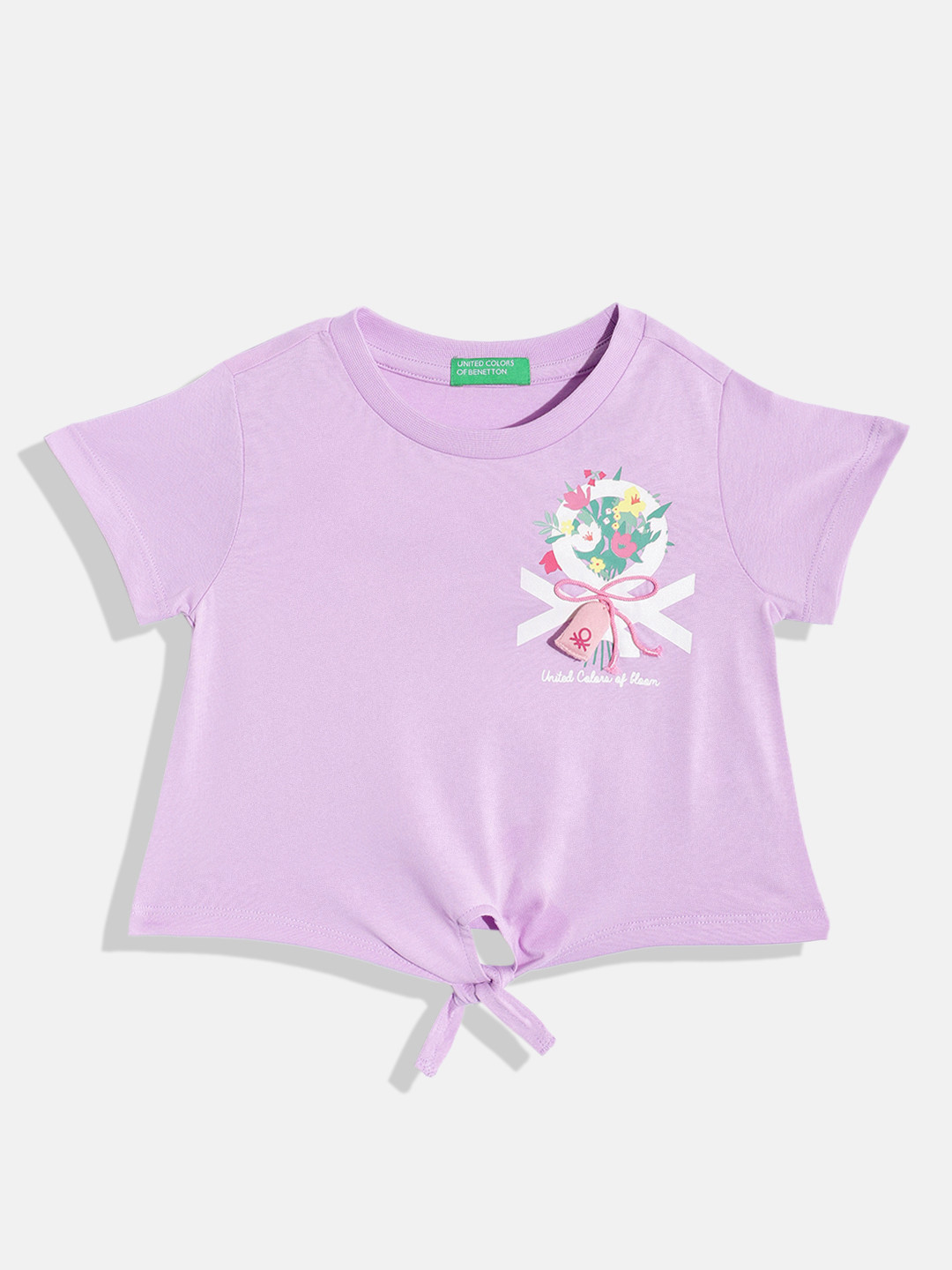 United Colors of Benetton Girls Brand Logo & Floral Print Pure Cotton Top